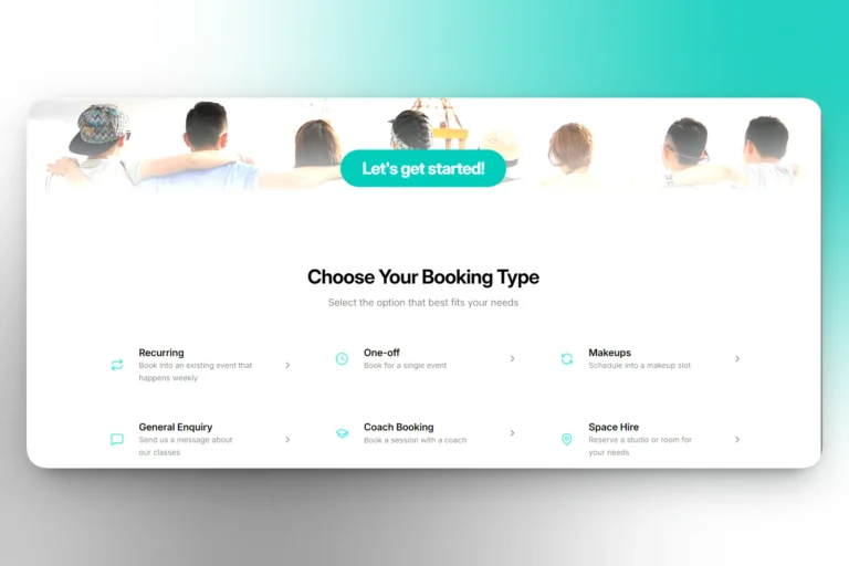 Outcoach booking page asking students to choose their booking type