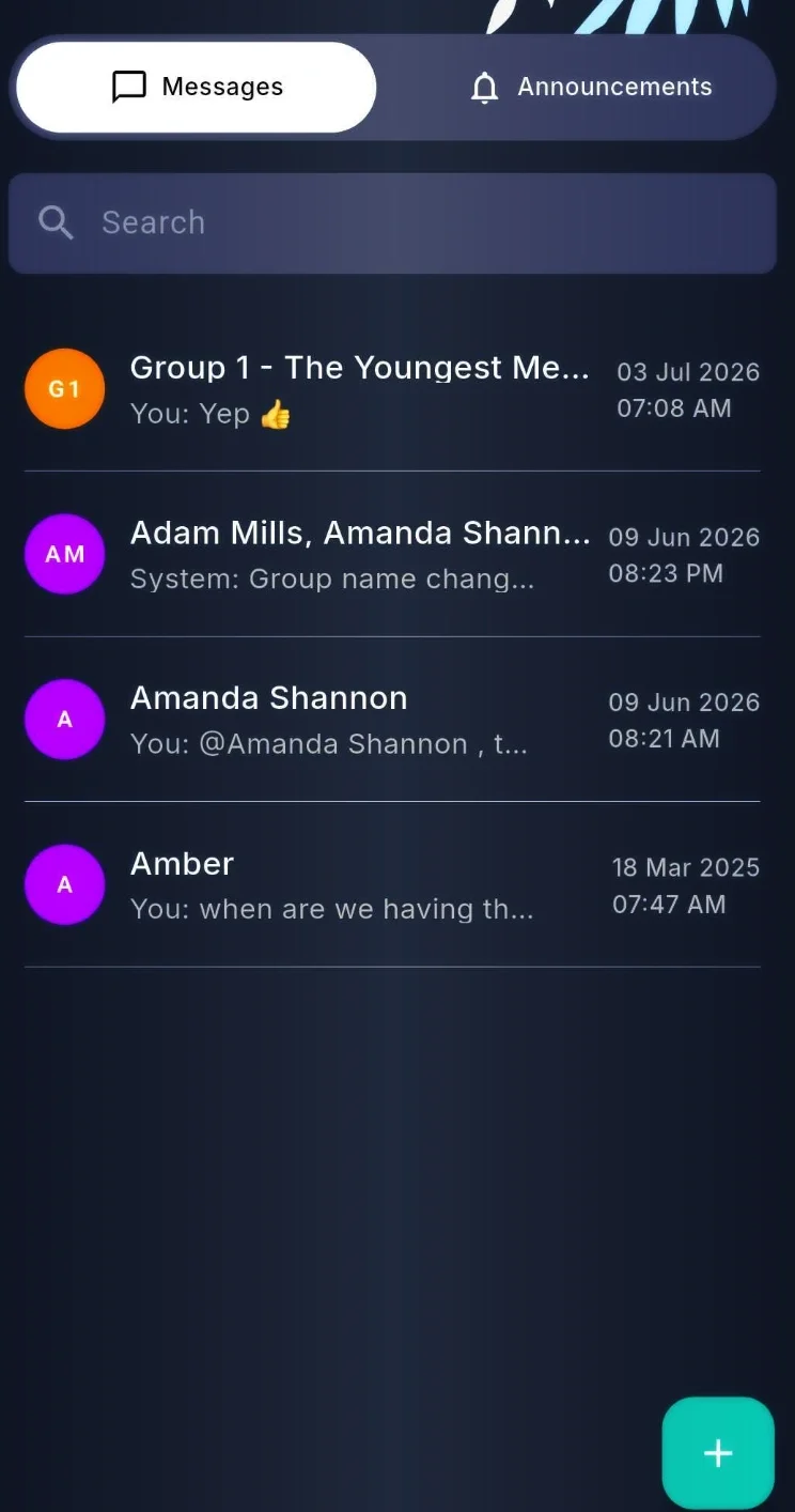 Outcoach app showing club messages and announcements