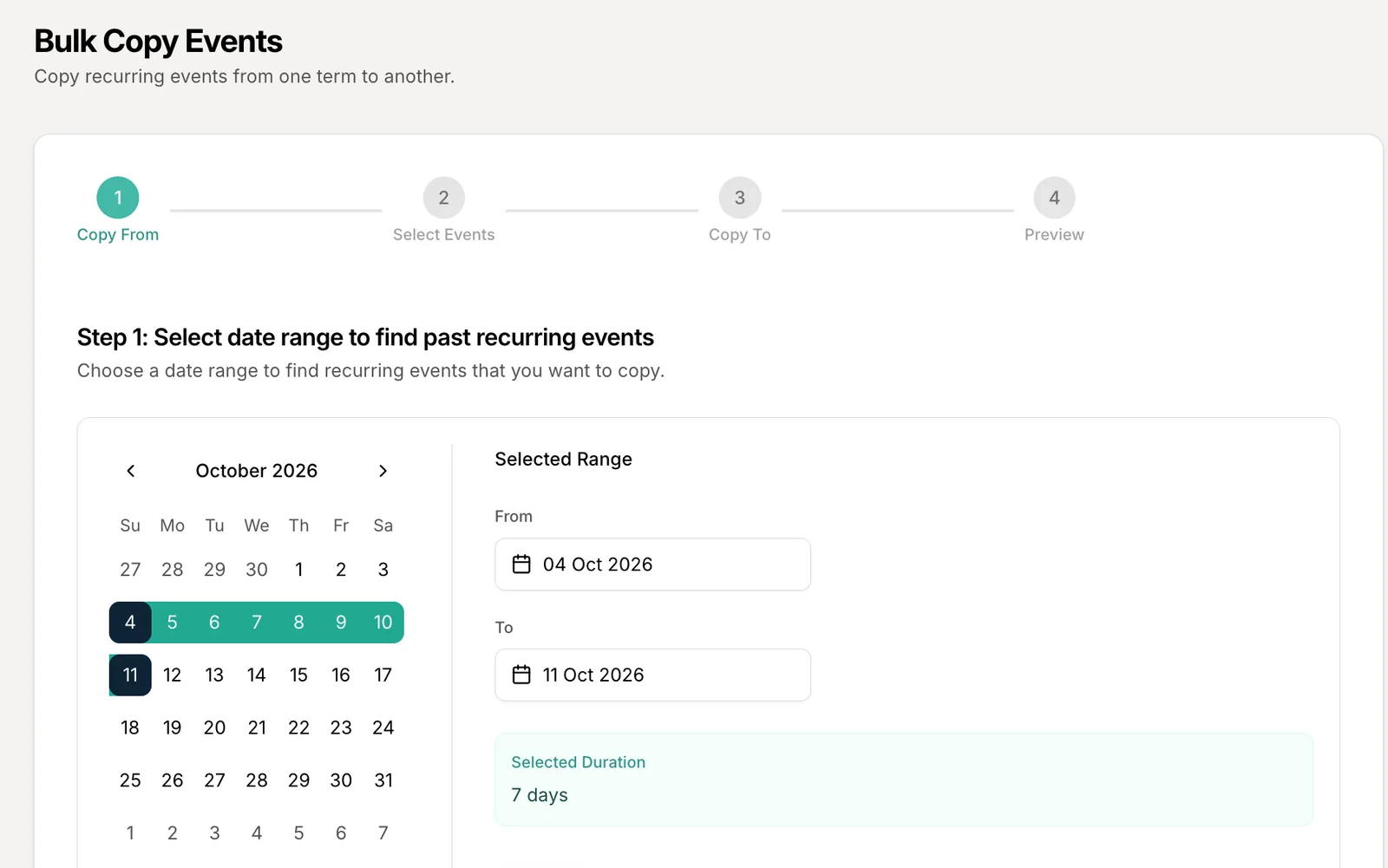 Outcoach bulk copy wizard for copying recurring classes into a new term