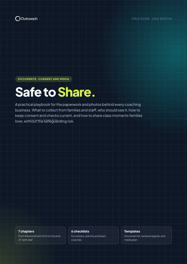 Cover of the free Outcoach guide: Safe to Share