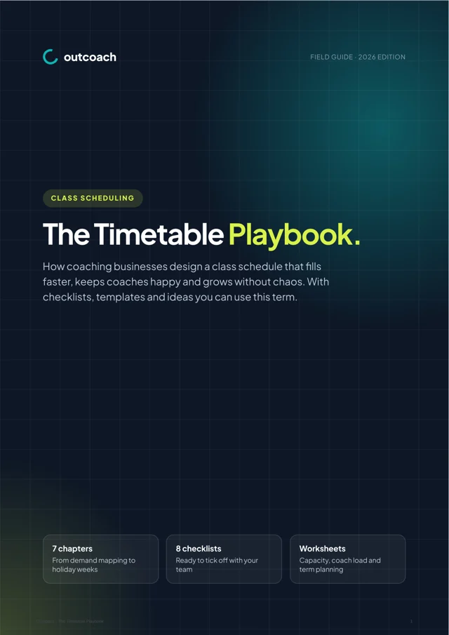 Cover of the free Outcoach guide: The Timetable Playbook